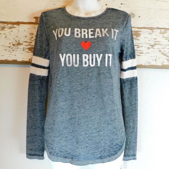 Modern Lux Women's Small Burnout L/S Knit Graphic Tee Blue-Gray Light Weight NWT - Picture 11 of 11